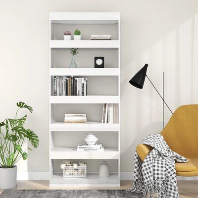 vidaXL Book Cabinet/Room Divider High Gloss White 31.5"x11.8"x78" Engineered Wood