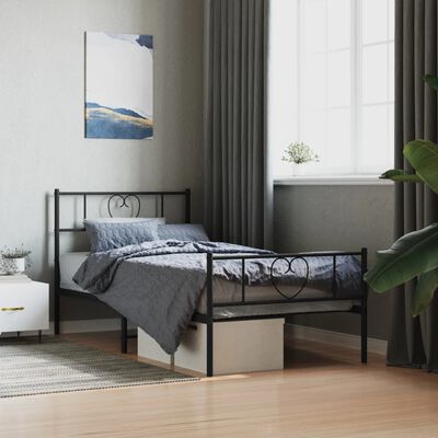 vidaXL Metal Bed Frame with Headboard and Footboard Black 39.4"x74.8" Twin