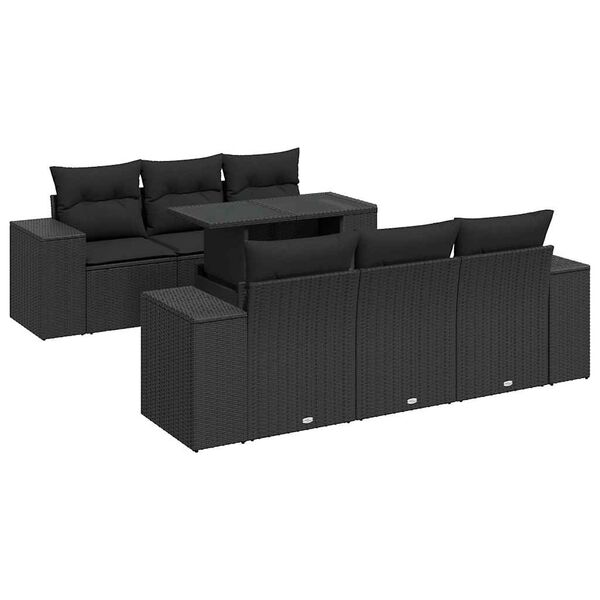 vidaXL Garden Sofa Set Black PE rattan, powder-coated steel, tempered glass