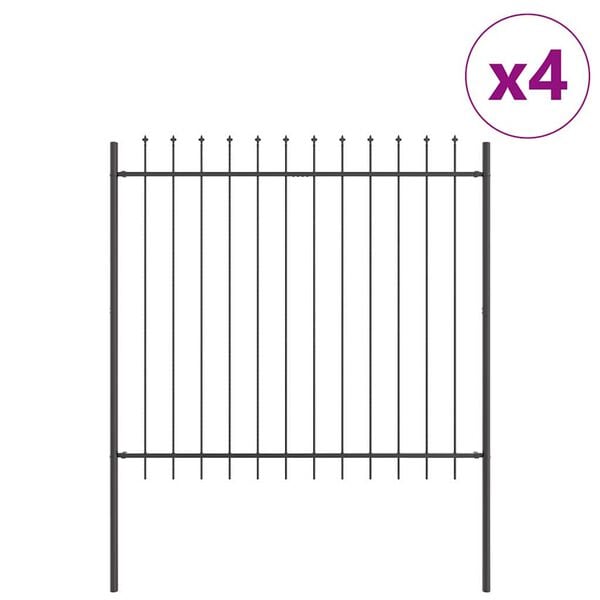 vidaXL Garden Fence 4 pcs Grey 22.31 x 4.92 ft Powder-coated Steel
