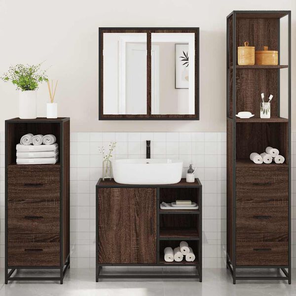 vidaXL Bathroom Furniture Set Brown Oak Engineered wood and metal Medium