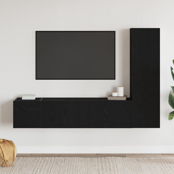 vidaXL TV Cabinet Set 4 pcs Black Oak 51.38 x 11.81 x 55.12 in