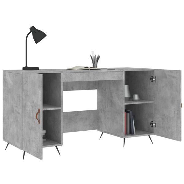 vidaXL Desk Concrete Grey Engineered wood, iron, faux leather Standard
