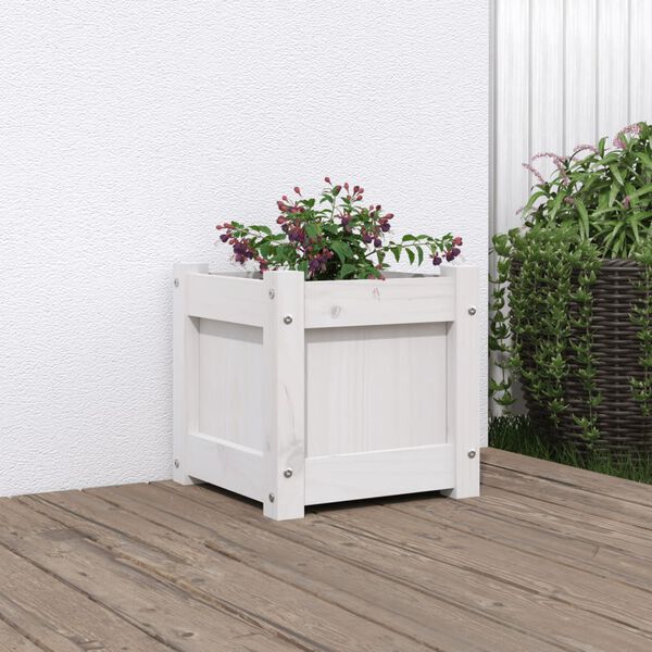 vidaXL Garden Planter White Solid pine wood 12.2 in Decorative Inlays