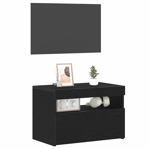 vidaXL Bedside Cabinet Black Oak 23.62 x 13.78 x 15.75 in