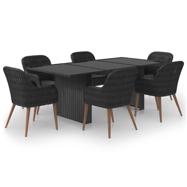 vidaXL 7 Piece Patio Dining Set Poly Rattan Black
