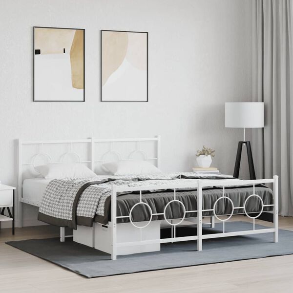 vidaXL Bed Frame White Powder-coated steel Full Bed Frame Rectangular