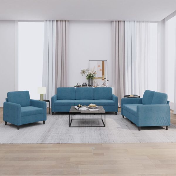 vidaXL Sofa Set Blue Velvet (100% polyester), metal, textilene, plywood