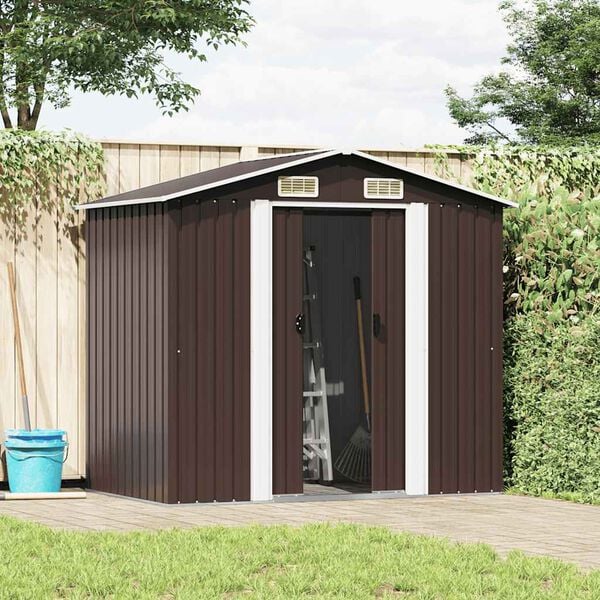 vidaXL Garden Shed Brown Galvanized Steel Large Durable Garden Shed