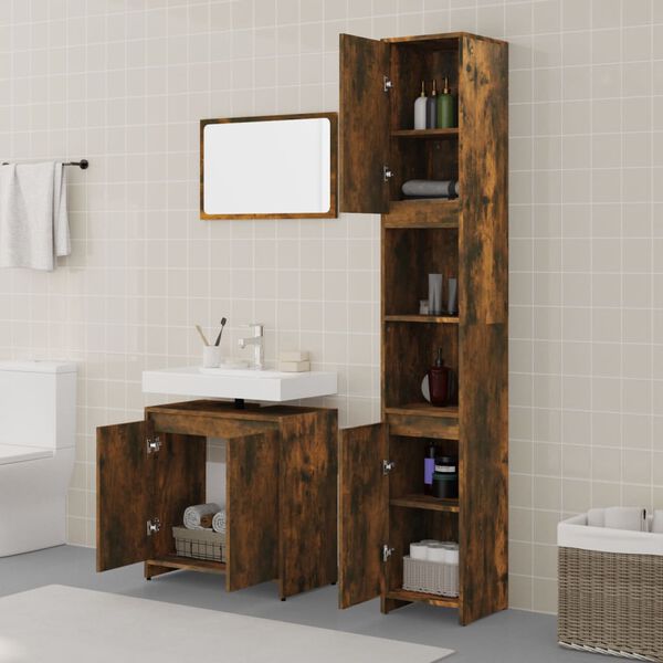 vidaXL Bathroom Furniture Set Smoked Oak Engineered Wood, Acrylic Standard
