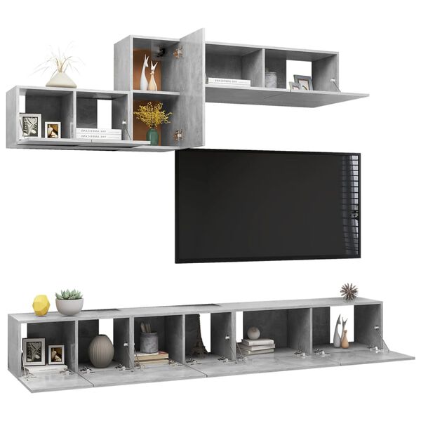 vidaXL TV Cabinet Set Set of 6 Concrete grey Engineered wood