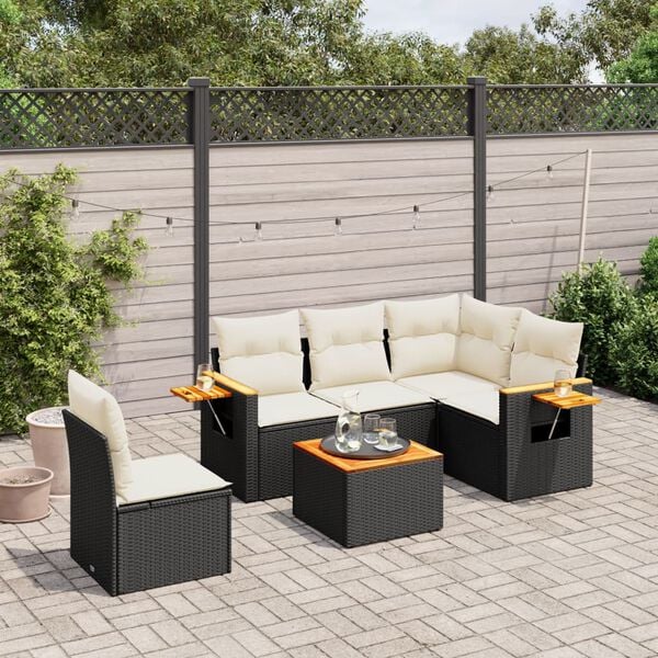 vidaXL Garden Sofa Set Black PE rattan Large Adjustable Feet