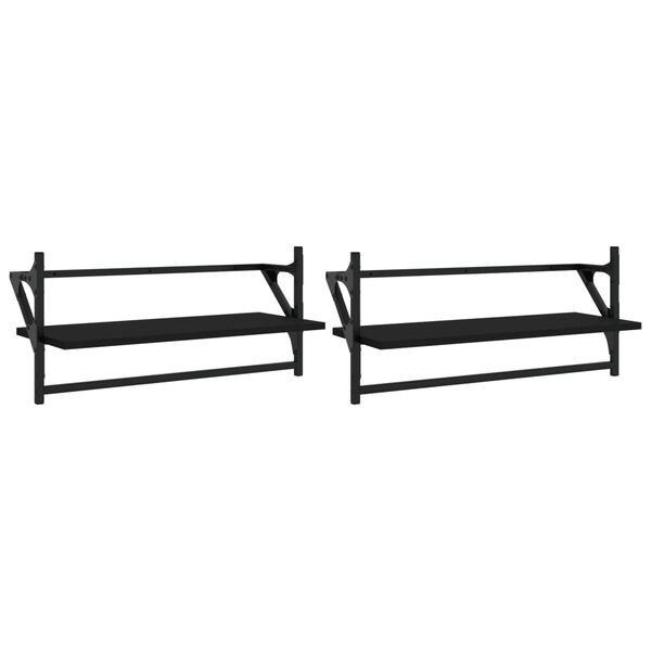 vidaXL Wall Shelf Set of 2 Black Engineered wood, metal Medium