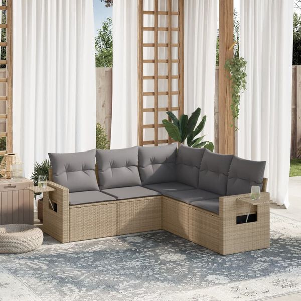 vidaXL Garden Sofa Set Beige Poly Rattan Large Foldable