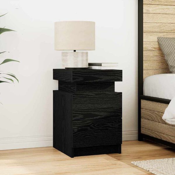 vidaXL Bedside Cabinet with Drawer Black Oak 13.78 x 15.35 x 21.65 in
