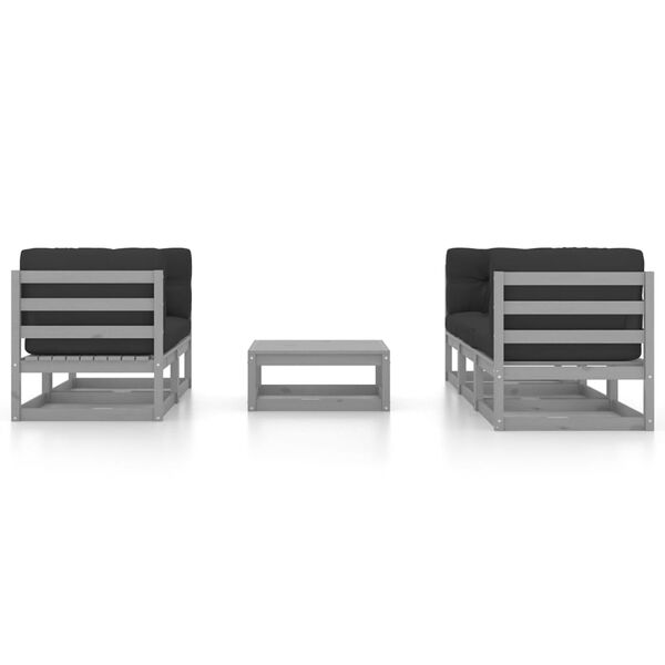 vidaXL Garden Lounge Set Grey Solid pine wood, fabric (100% polyester)