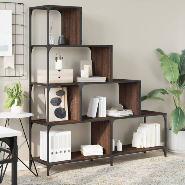 vidaXL Bookcase Brown Oak Engineered wood, powder-coated steel