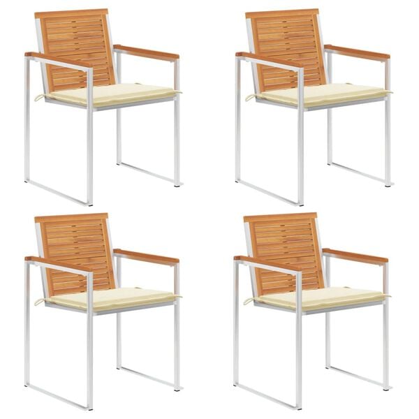 vidaXL Patio Chairs 4 pcs with Cushions Solid Acacia Wood