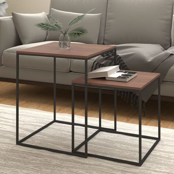 vidaXL Coffee Table Set Set of 2 Black and brown Engineered wood and iron