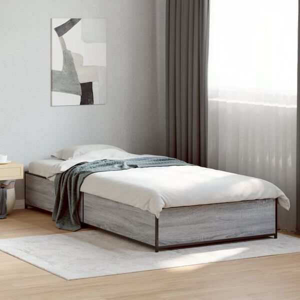 vidaXL Bed Frame Grey sonoma Engineered wood, metal, plywood Single