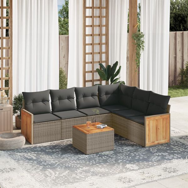 vidaXL Garden Sofa Set Grey PE rattan Large Adjustable Feet