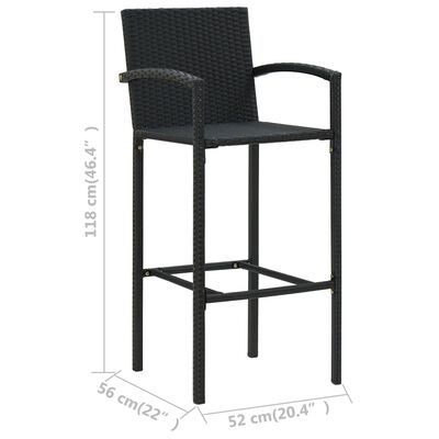 vidaXL Bar Stools 4 pcs Black Poly Rattan