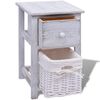 vidaXL Bedside Cabinet Set of 2 White Paulownia wood, Wicker Compact