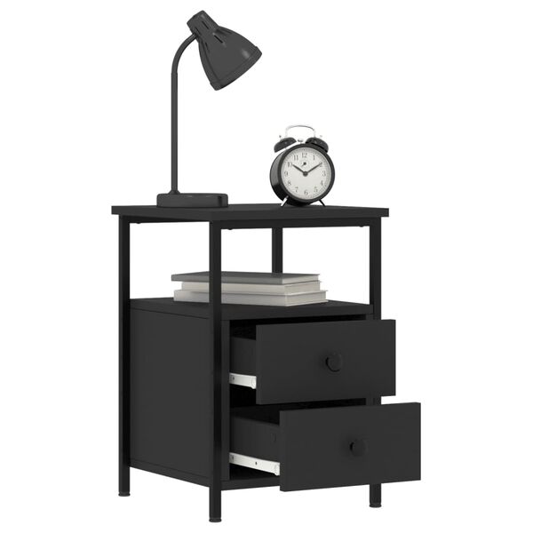 vidaXL Bedside Cabinet Set of 2 Black Engineered wood, iron Standard