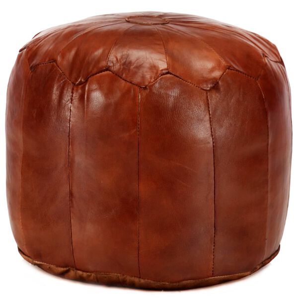 vidaXL Pouffe Tan Genuine Goat Leather 15.7x13.8 in Pouffe Round