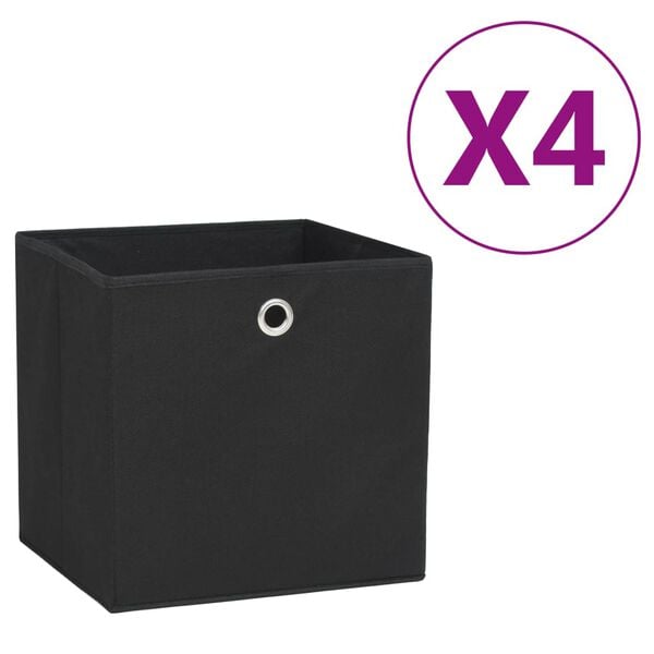 vidaXL Storage Box Set of 4 Black Non-woven fabric 11 in Foldable