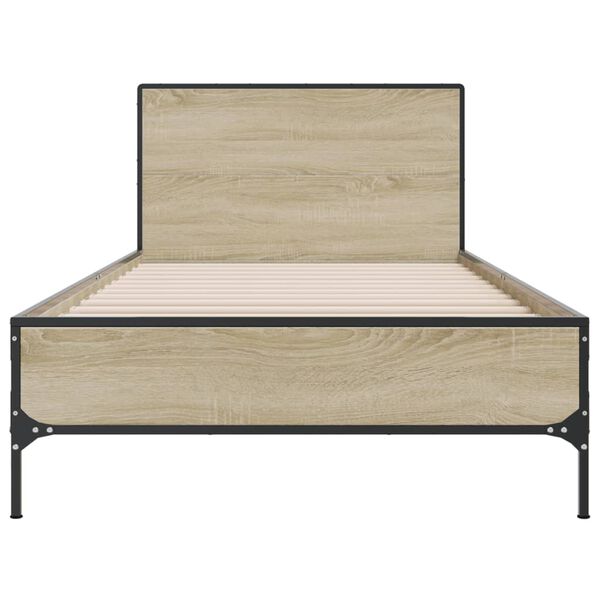 vidaXL Bed Frame Sonoma Oak Engineered Wood, Metal, Plywood Twin Durable