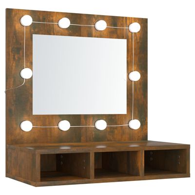 vidaXL Mirror Cabinet with LED Smoked Oak 23.6"x12.4"x24.4"