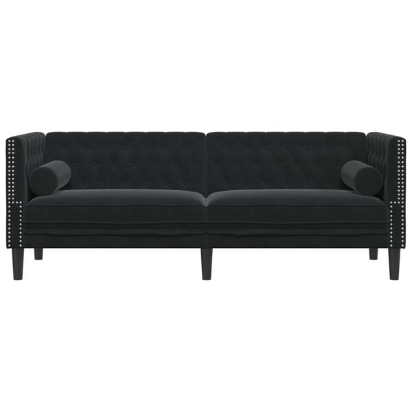 vidaXL Chesterfield Sofa Black Velvet (100% polyester) 3-seater