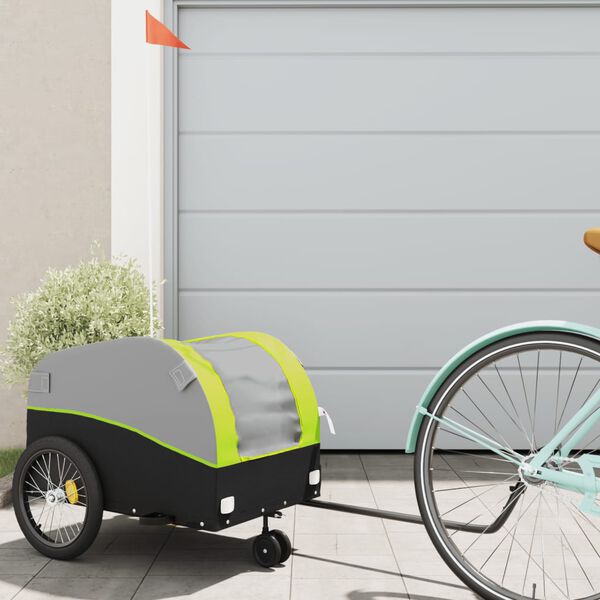 vidaXL Bike Trailer Black and Green 66.1 lb Iron