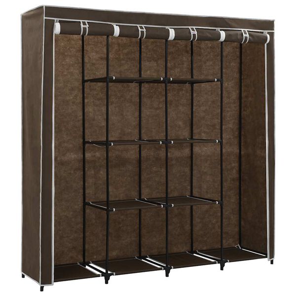 vidaXL Wardrobe Brown Iron tube and 100% polyester Large Wardrobe