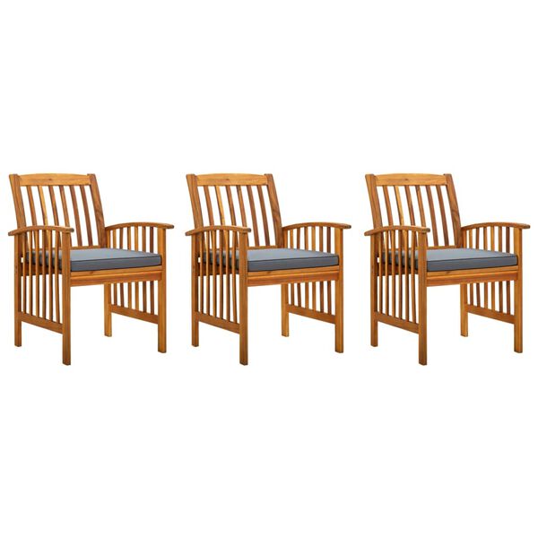 vidaXL Patio Dining Chairs 3 pcs with Cushions Solid Acacia Wood