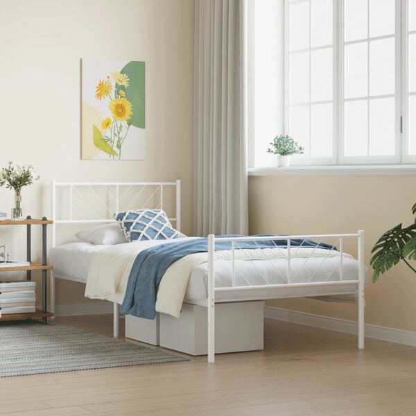 vidaXL Metal Bed Frame White Powder-Coated Steel Twin Bed Frame