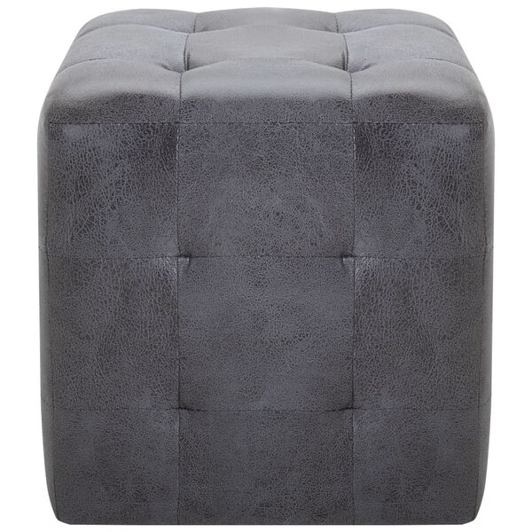 vidaXL Bedside Cabinet Set of 2 Grey Faux Suede Leather