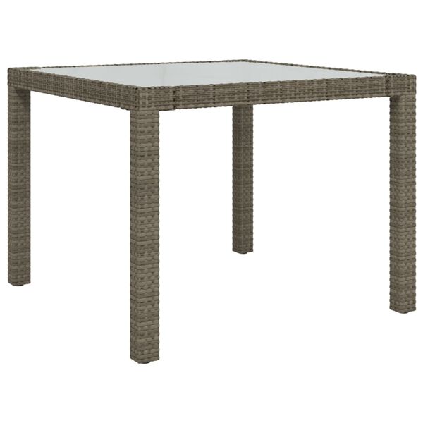 vidaXL Patio Table 35.4"x35.4"x29.5" Tempered Glass and Poly Rattan Gray