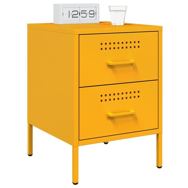 vidaXL Bedside Cabinet Mustard Yellow Steel Bedside Cabinet Rectangular