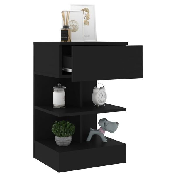 vidaXL Bedside Cabinet Black Engineered Wood Standard Bedside Cabinet