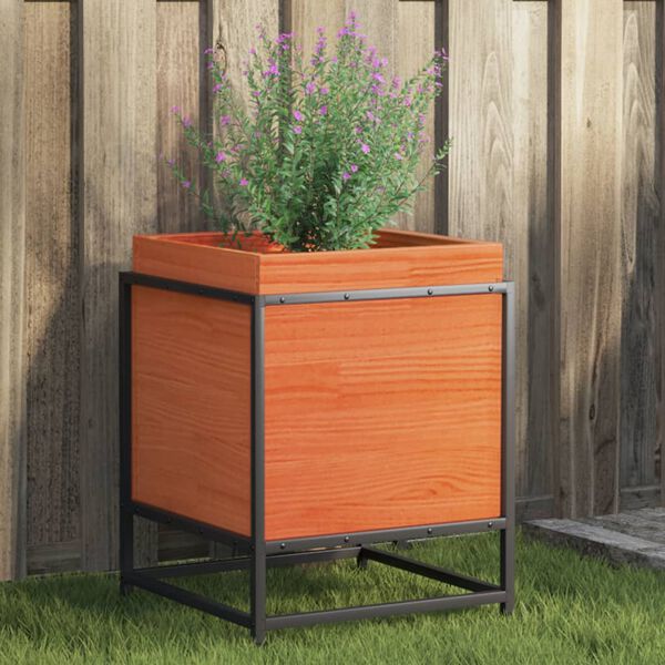 vidaXL Garden Planter Wax brown Solid pine wood and steel Medium