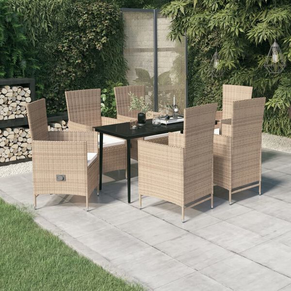 vidaXL Garden Dining Set Beige and black with cream white cushions