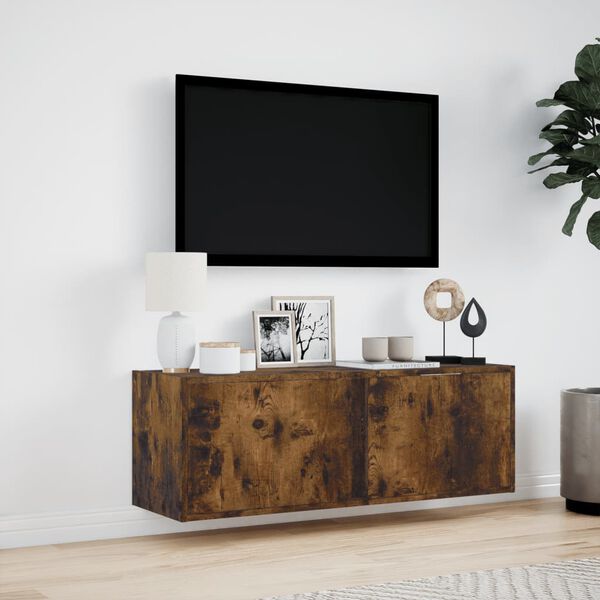 vidaXL TV Wall Cabinet Smoked Oak Engineered Wood Medium TV Wall Cabinet