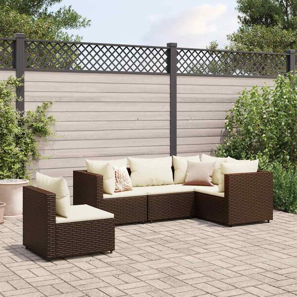 vidaXL Patio Lounge Set Brown PE Rattan, Powder-Coated Steel, 100% Polyester