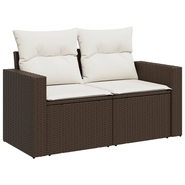 vidaXL Garden Sofa Brown and cream white PE rattan 2-seater Modular