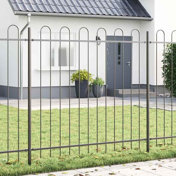 vidaXL Garden Fence 9 pcs Grey 50.20 x 4.92 ft Powder-coated Steel