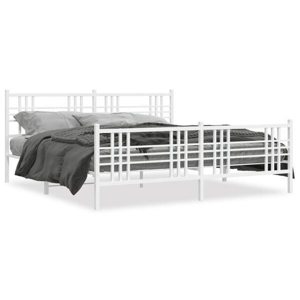 vidaXL Bed Frame White Steel Double Bed Frame Rectangular