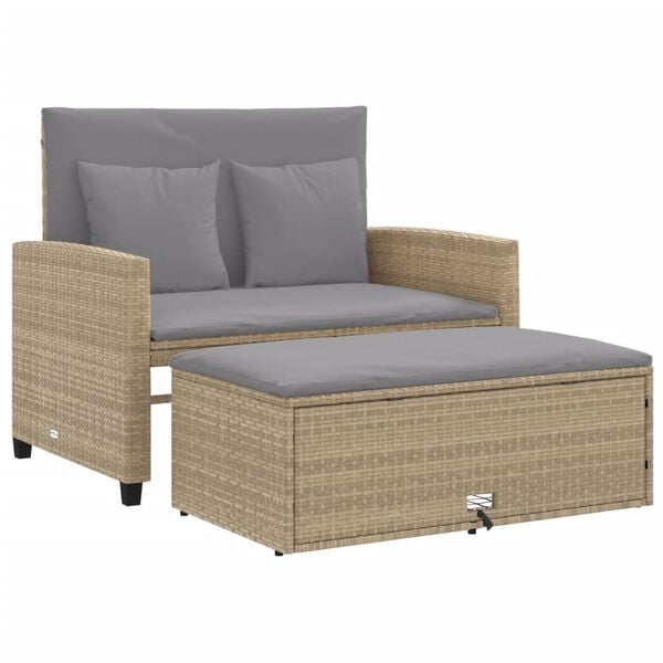 vidaXL Patio Sofa Beige PE rattan, powder-coated steel, polyester 2-seater