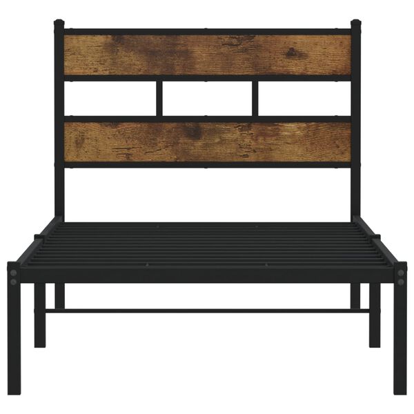 vidaXL Bed Frame Black, Smoked Oak Iron, Engineered wood Single Bed